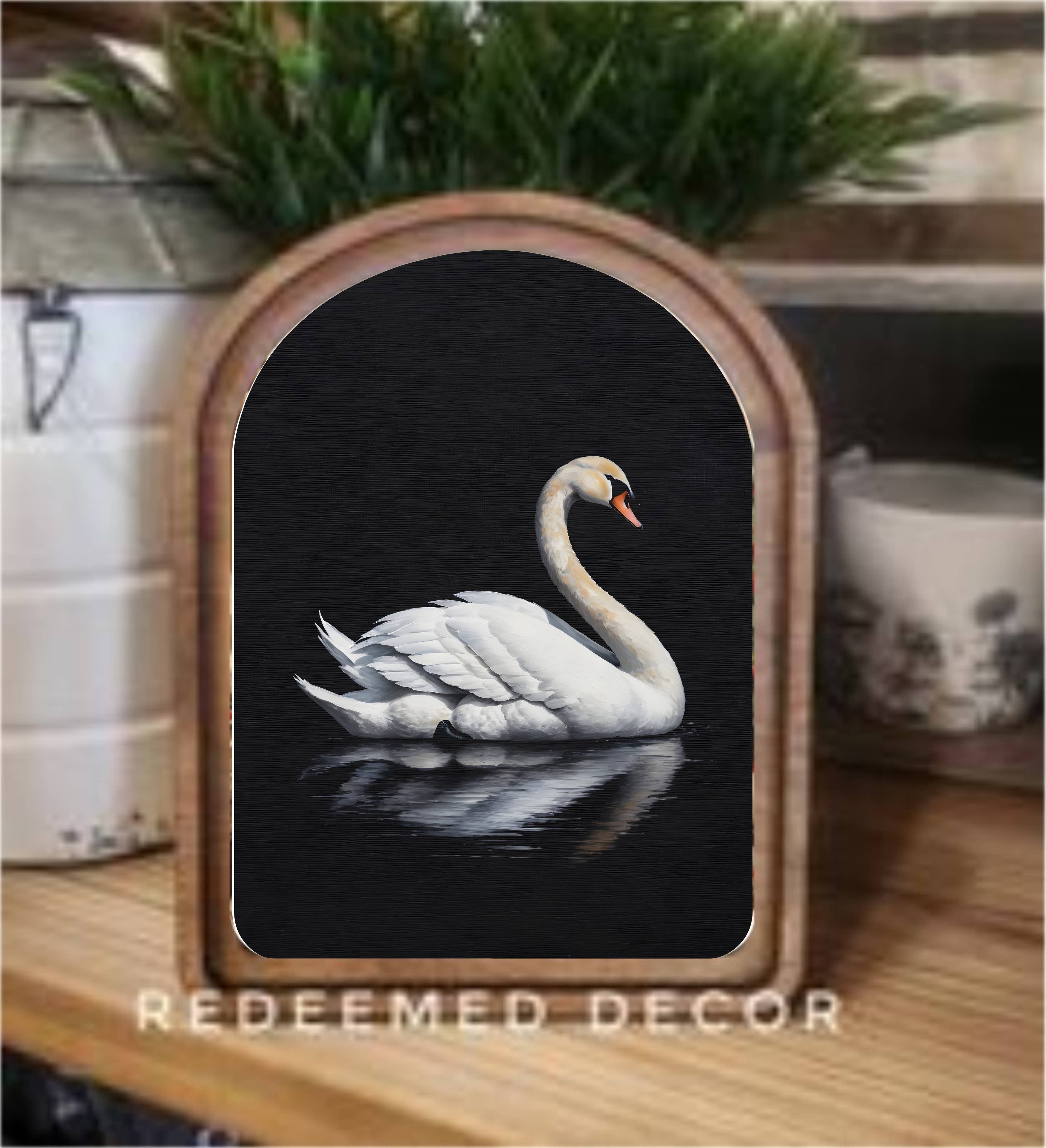 Arch Top Swan Framed Art  : 8.25x11"