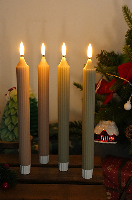 9.4 Inch Real Wax Flameless Striped Taper LED Candlesticks: Mauve Pink