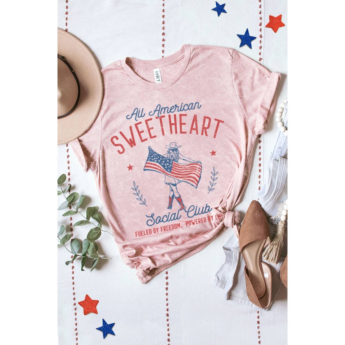 ALL AMERICAN SWEETHEART MINERAL GRAPHIC TEE: Mineral Lt Blue / S-M-L-XL(1-2-2-1)