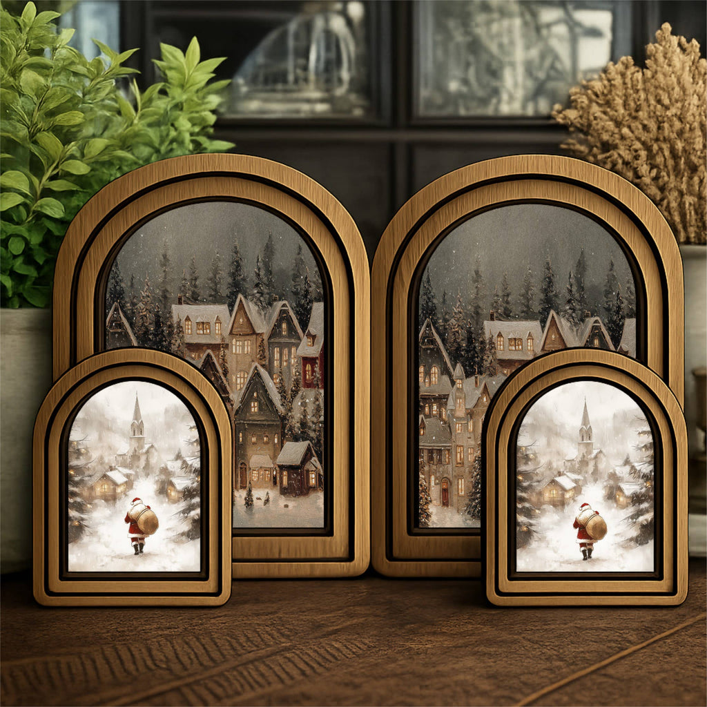 Layered Set Village Santa Canvas Art