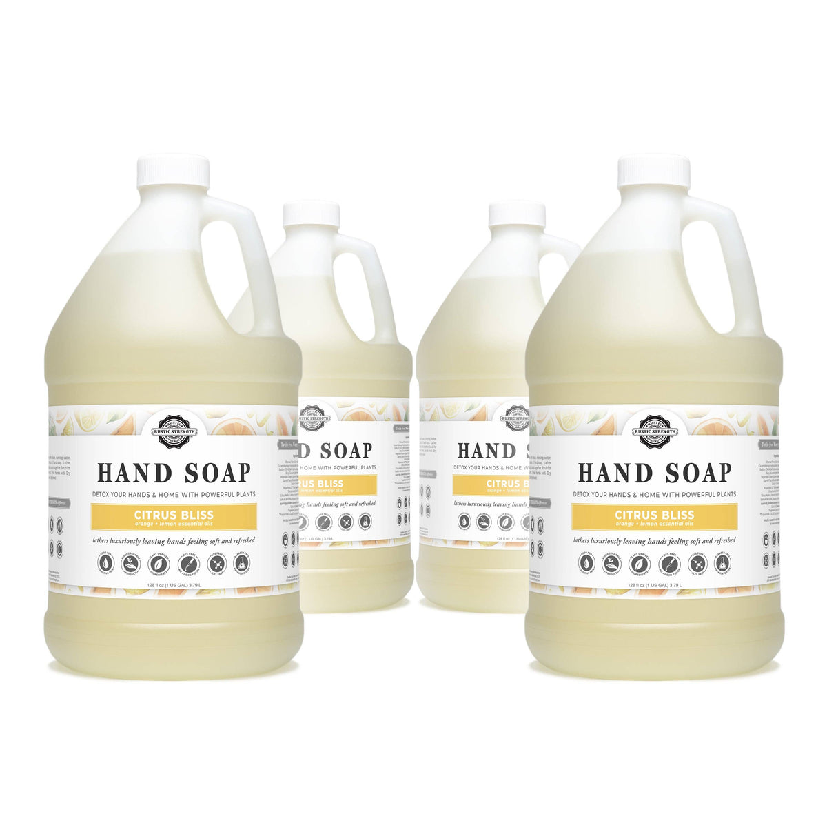 Liquid Hand Soap - Our Popular Scents: Citrus Bliss (lemon/orange) / 4 - 1 Gallon Plastic Jugs