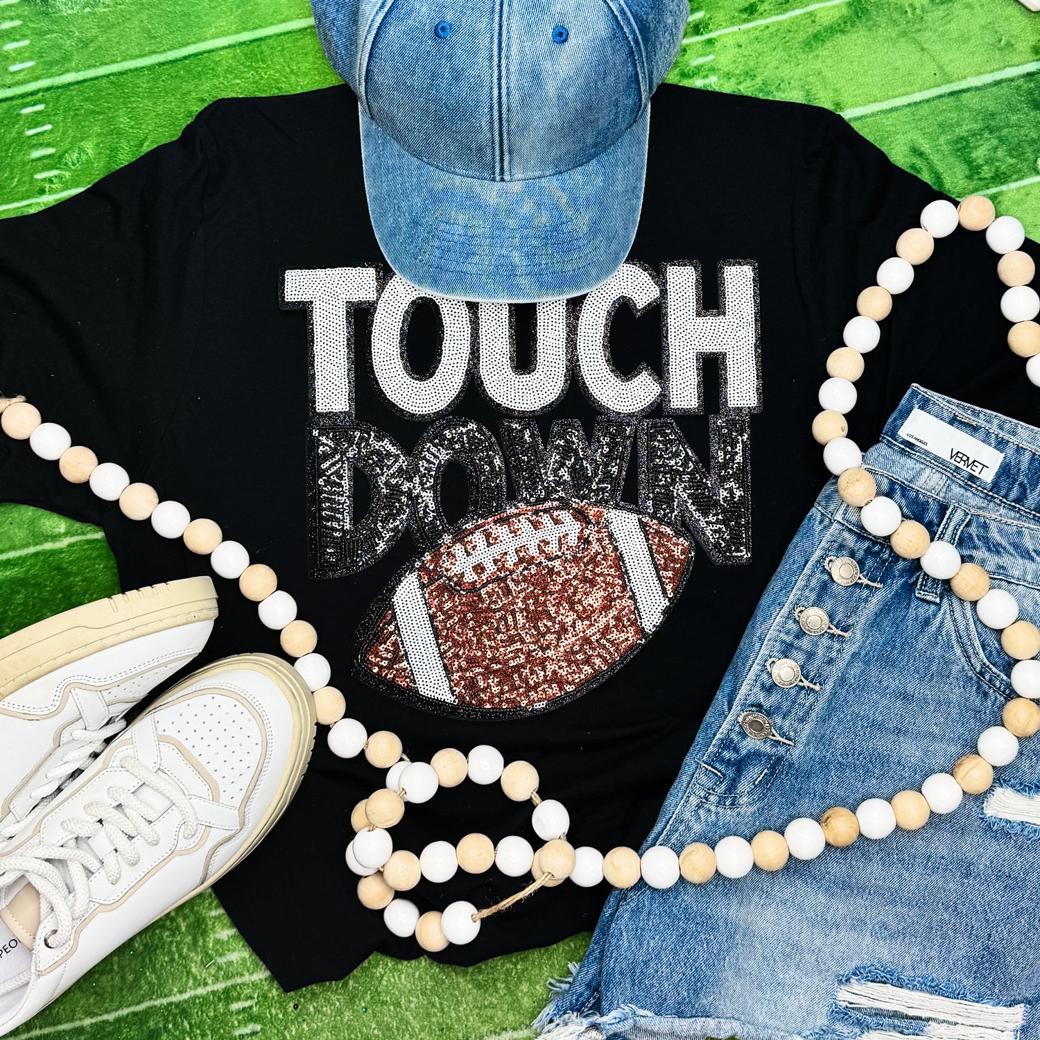 Touchdown With Football Sequin Tee: Red / M