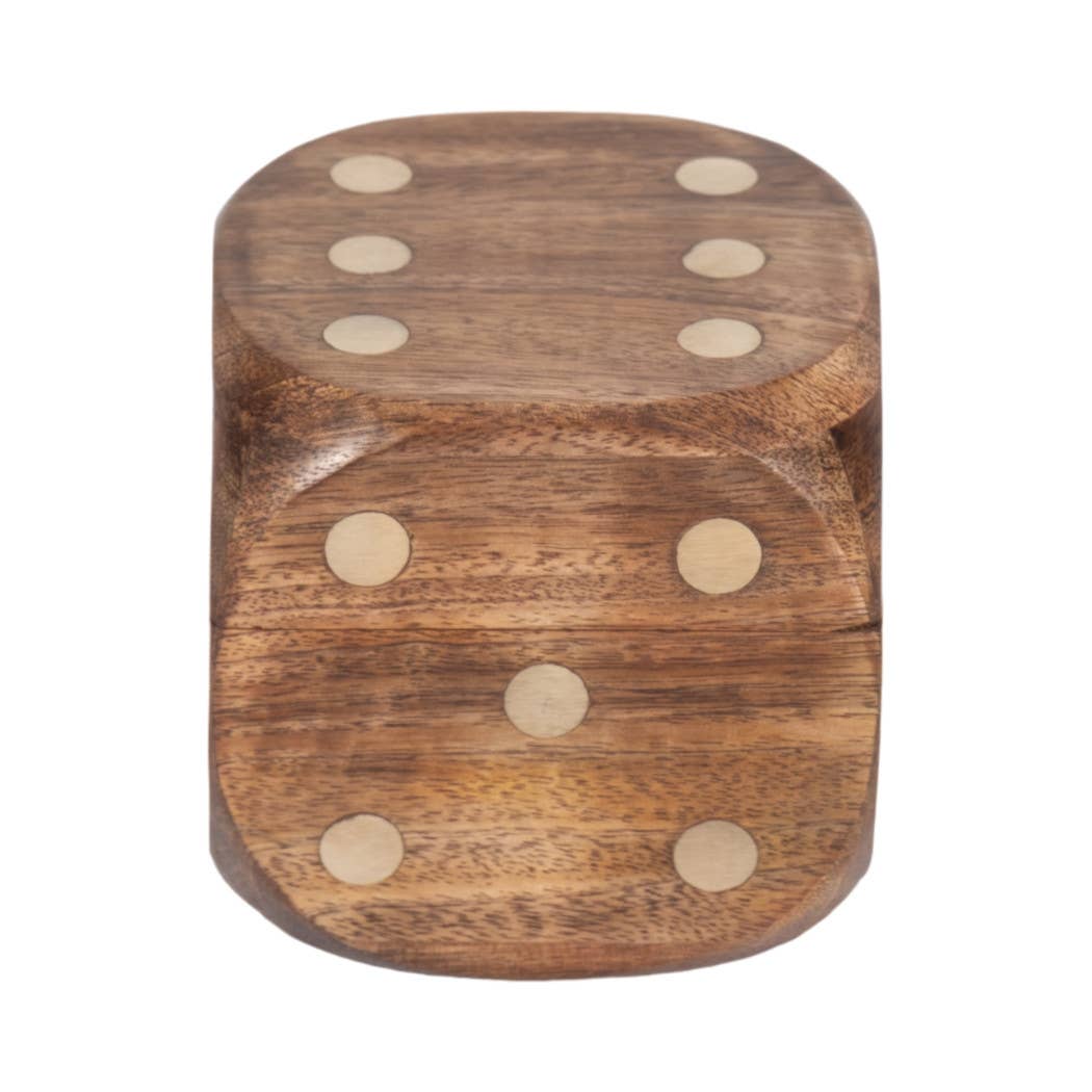 Box Game Set - Brown Mango Wood Dice-Shaped Storage, 4 in.
