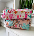 XL Western Fabric Toiletry Bag  Makeup Bag • Travel Pouch: CACTUS CUTIE