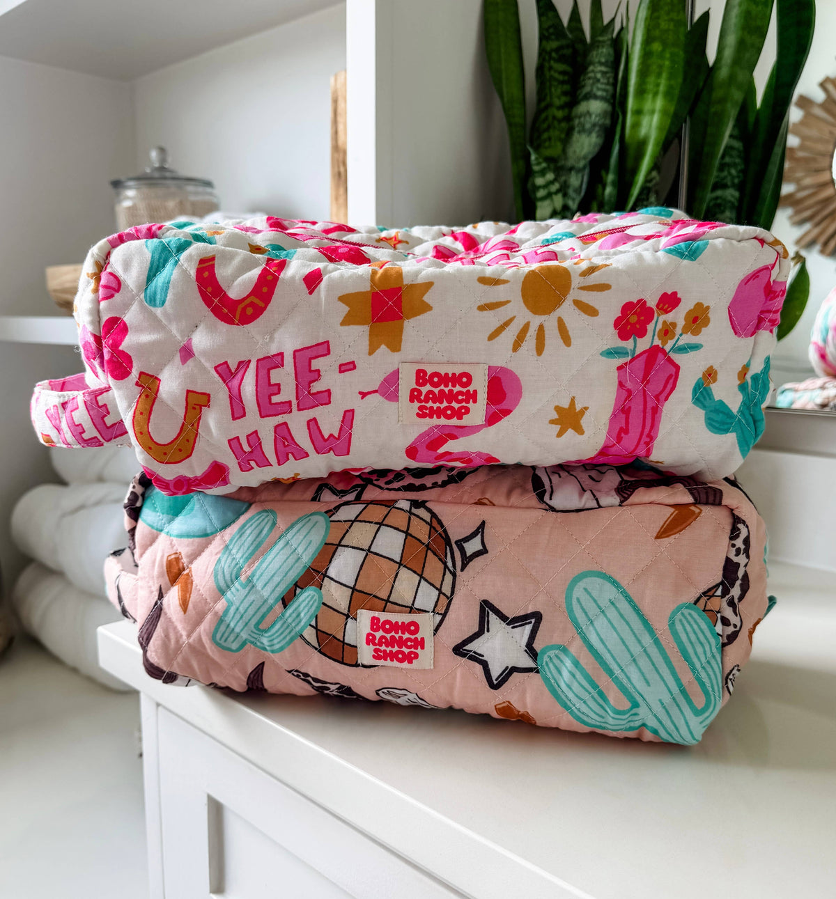 XL Western Fabric Toiletry Bag  Makeup Bag • Travel Pouch: CACTUS CUTIE