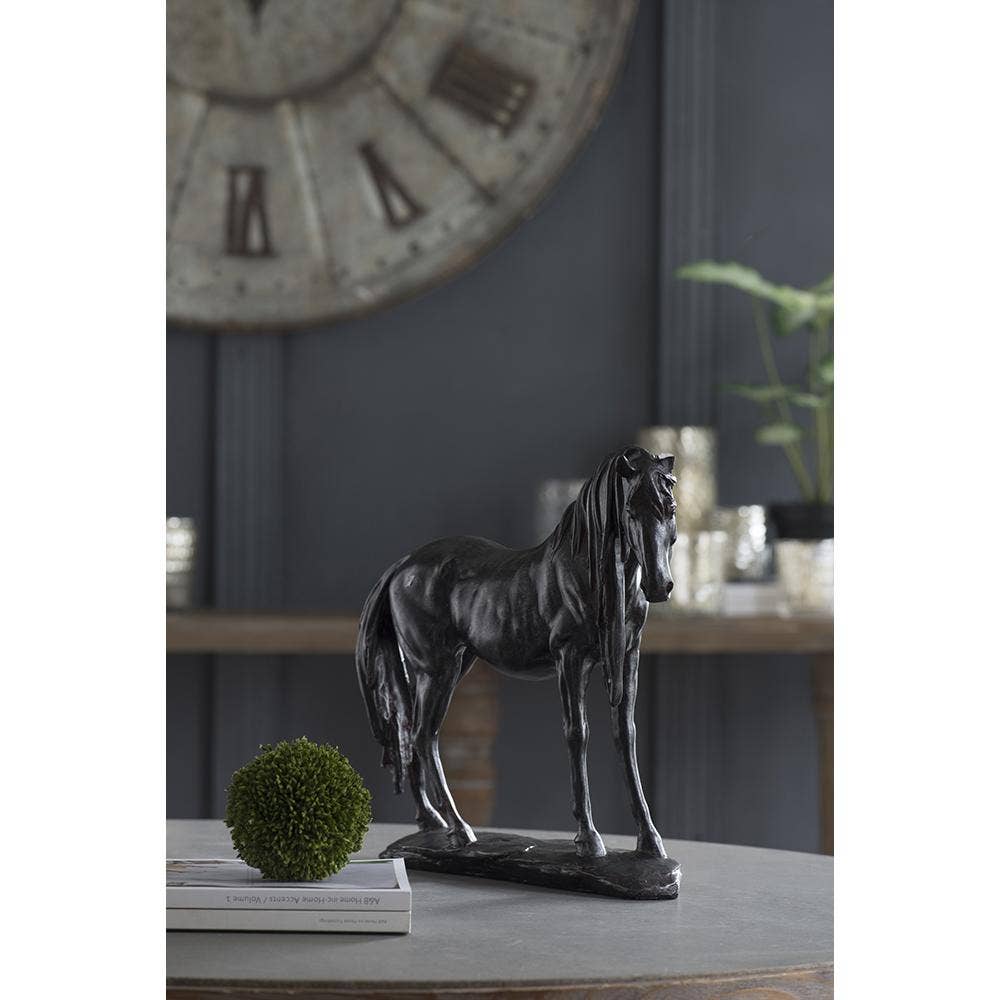 9.1x4x9.5" Polyresin Standing Horse Sculpture - Black