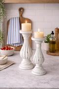 White Wash Wooden Candlesticks – 2 Piece Set