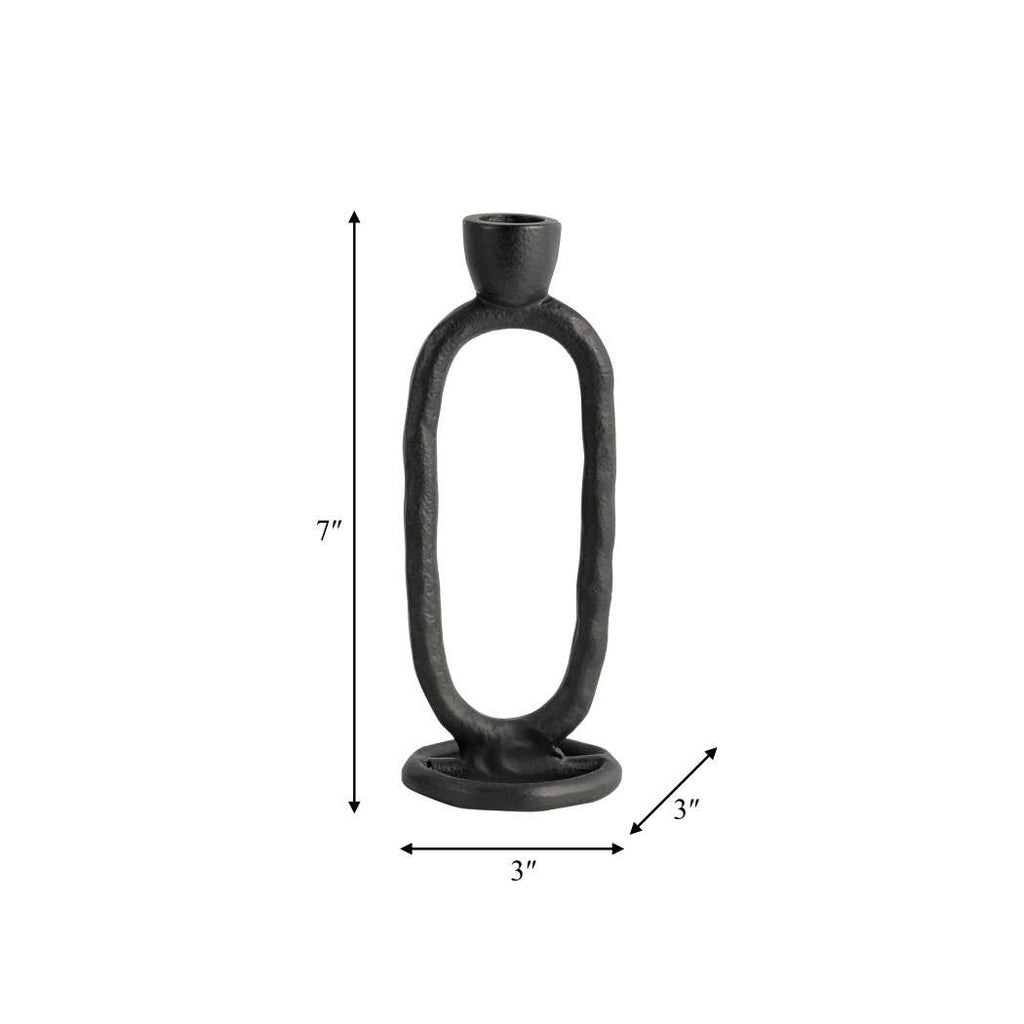 Metal Oval Sculpture Taper Candle Holder - Black, 8 in.