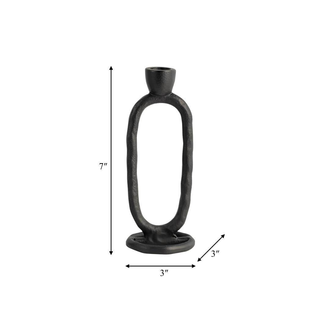Metal Oval Sculpture Taper Candle Holder - Black, 8 in.