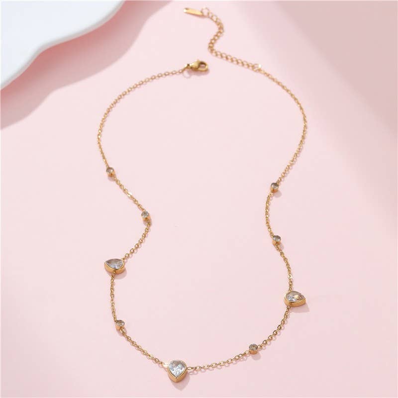 18K STAINLESS STEEL TARNISH FREE CZ NECKLACE | 40NK9693: GOLD
