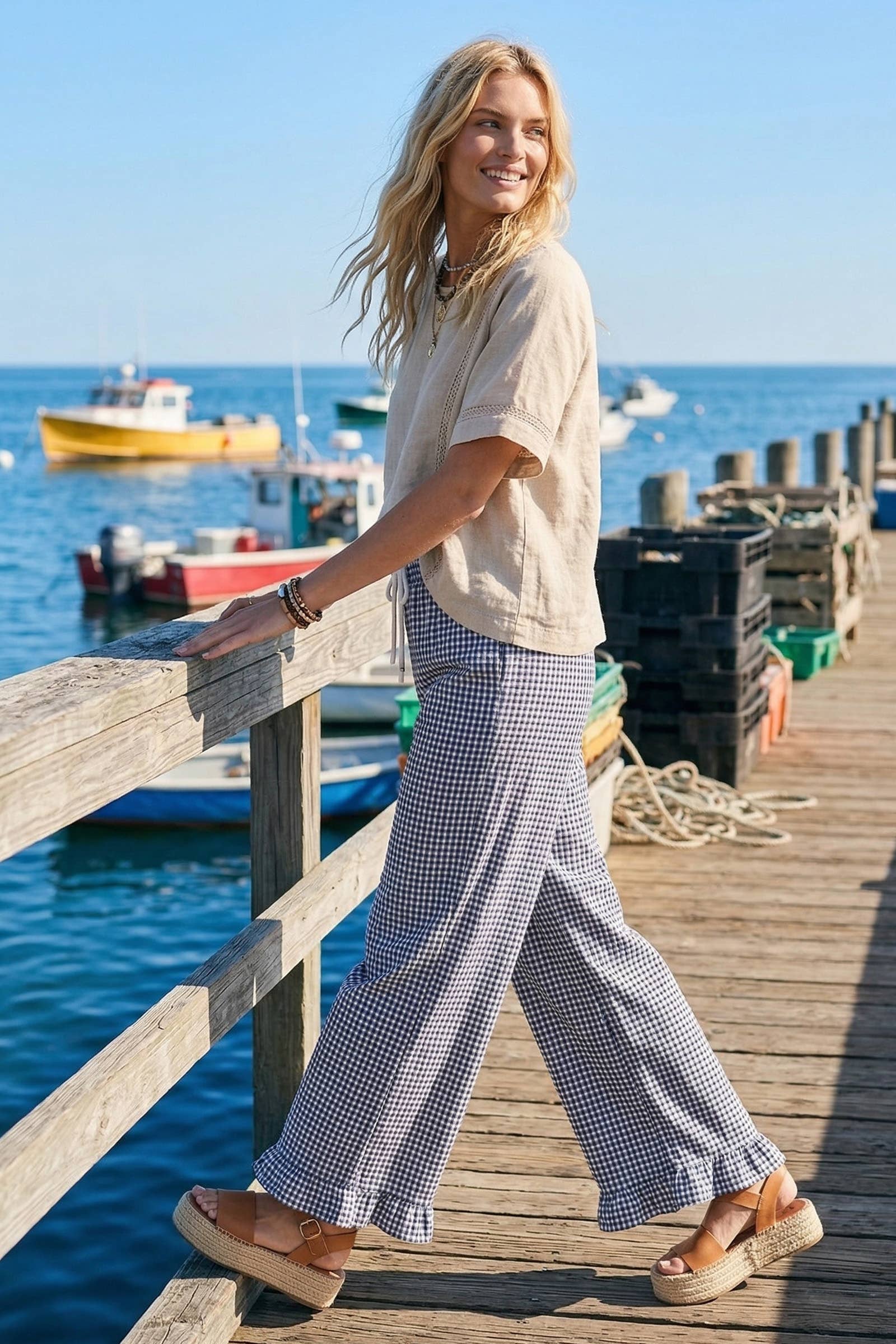 Checkered Gingham Fully Lined Pants: RED / L