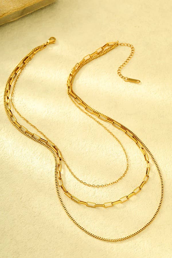 18K STAINLESS STEEL TARNISH FREE LAYERED NECKLACE | 40NK346: GOLD
