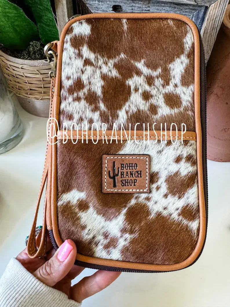 COWHIDE PASSPORT TRAVEL PASSPORT holder Genuine Cowhide: TAN + WHITE