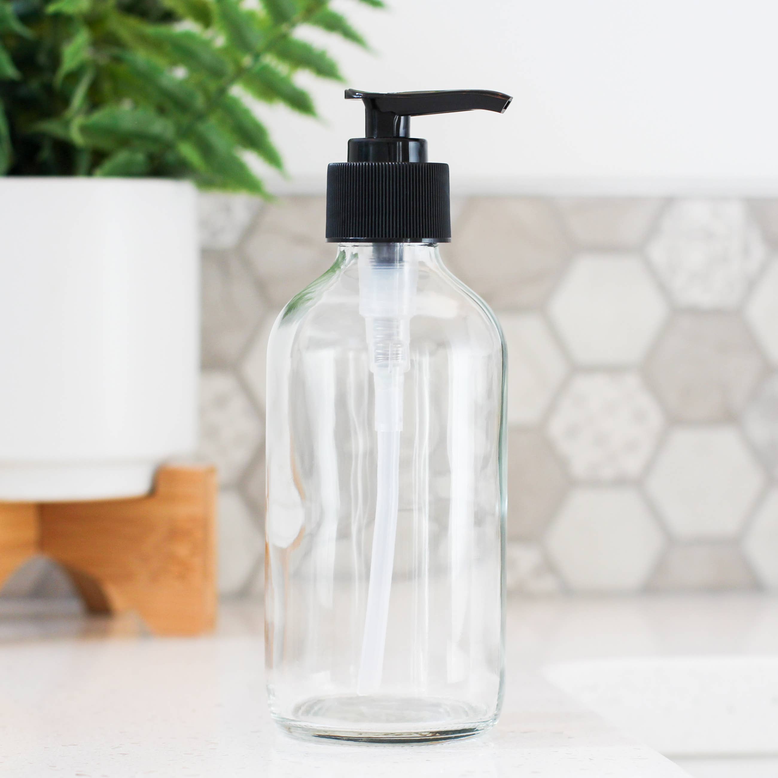 8oz Empty Clear Glass Lotion/Soap Bottle