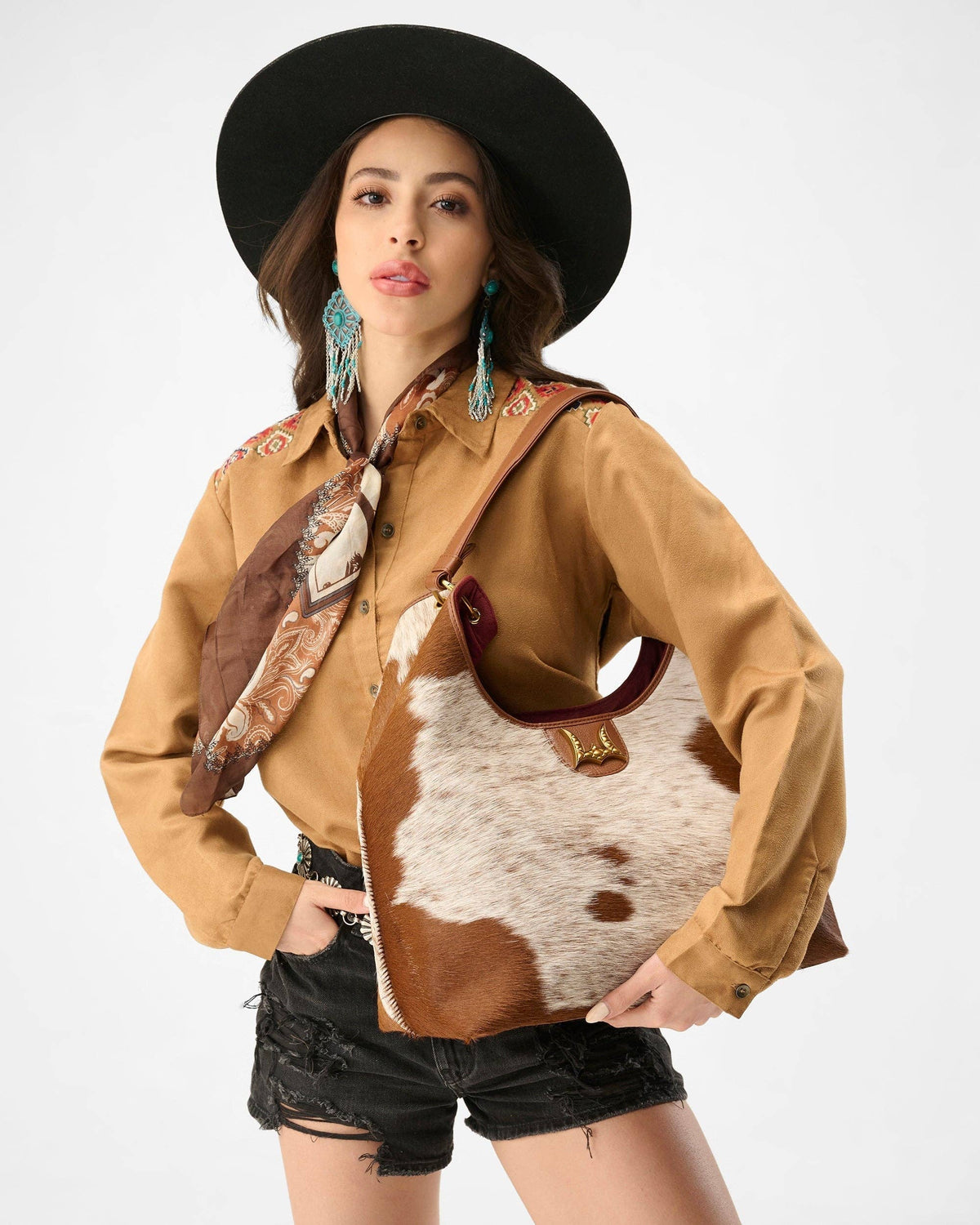LW Large Purse - In Brown & White Cowhide & Calfskin: Nan / NaN / Brown & White Cowhide