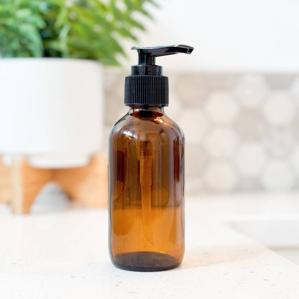 4oz Amber Glass Bottle w/Lotion pump