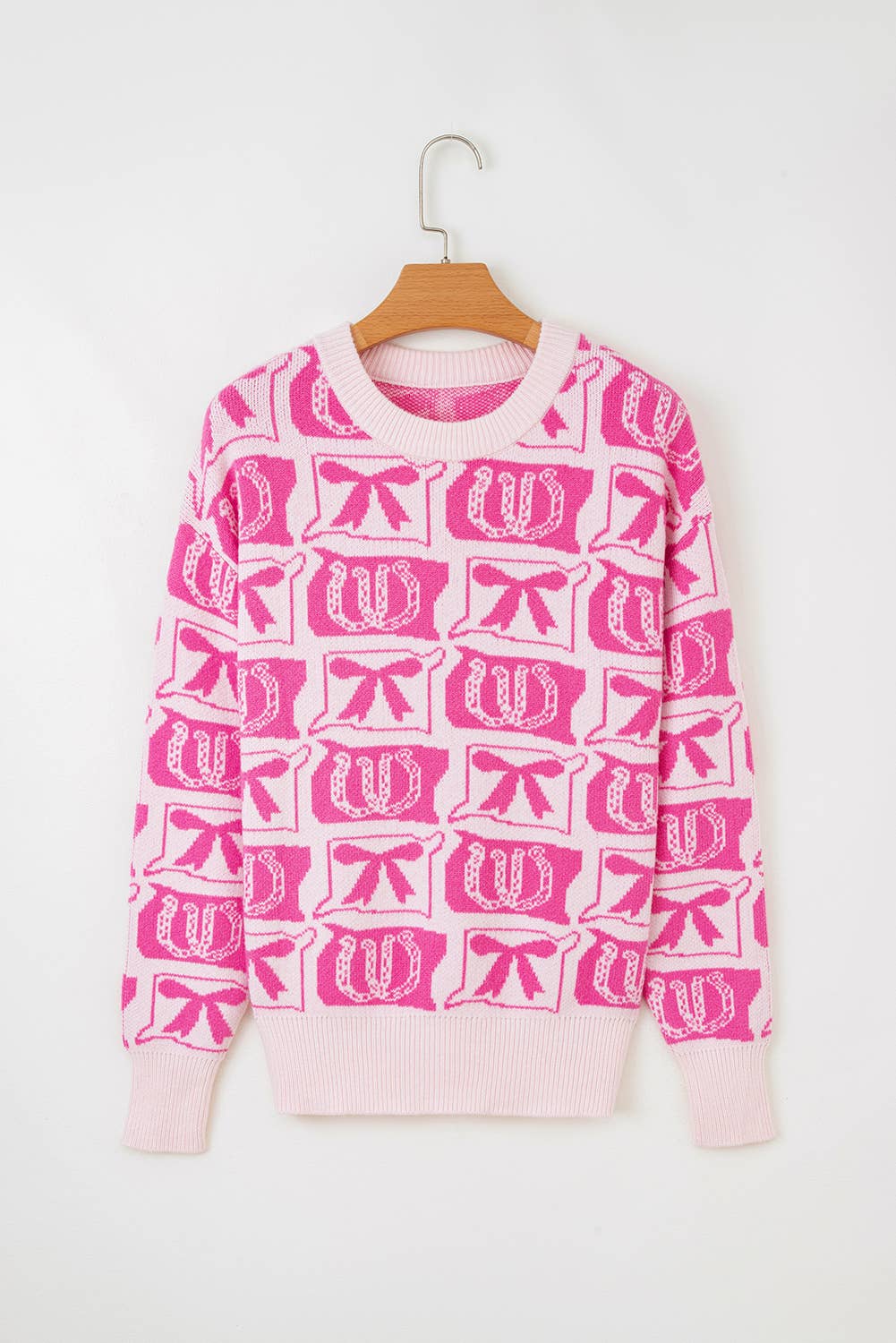 66 Bows Horseshoes Pattern Western Plus Size Sweater (S-4X): Black / S