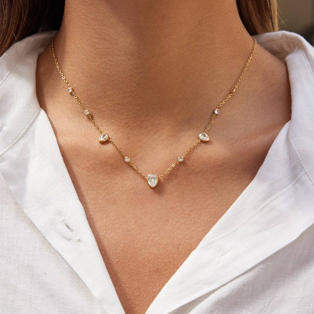 18K STAINLESS STEEL TARNISH FREE CZ NECKLACE | 40NK9693: GOLD