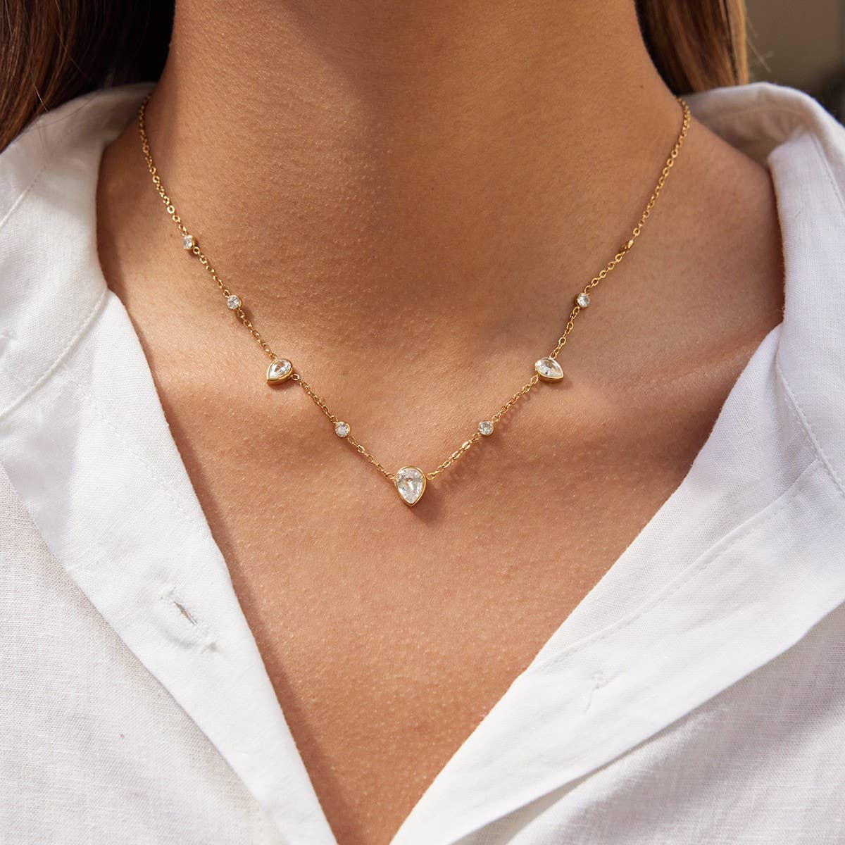 18K STAINLESS STEEL TARNISH FREE CZ NECKLACE | 40NK9693: GOLD