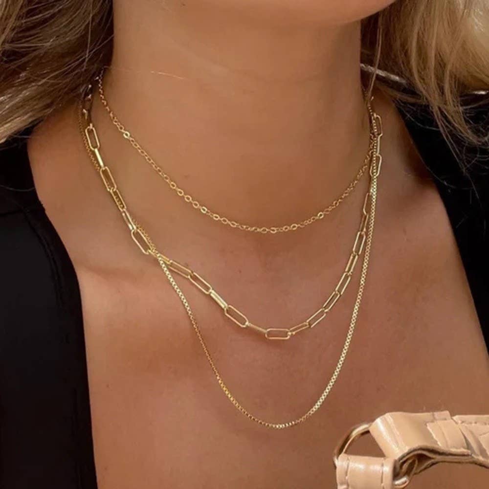 18K STAINLESS STEEL TARNISH FREE LAYERED NECKLACE | 40NK346: GOLD