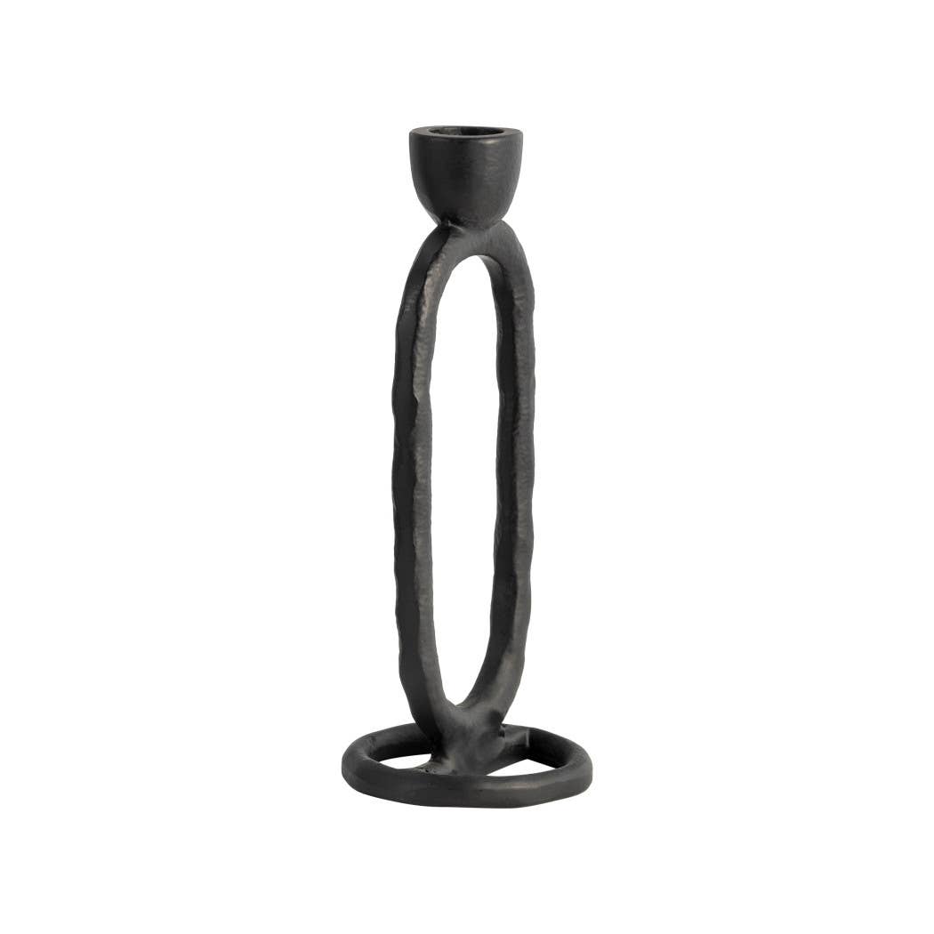 Metal Oval Sculpture Taper Candle Holder - Black, 8 in.