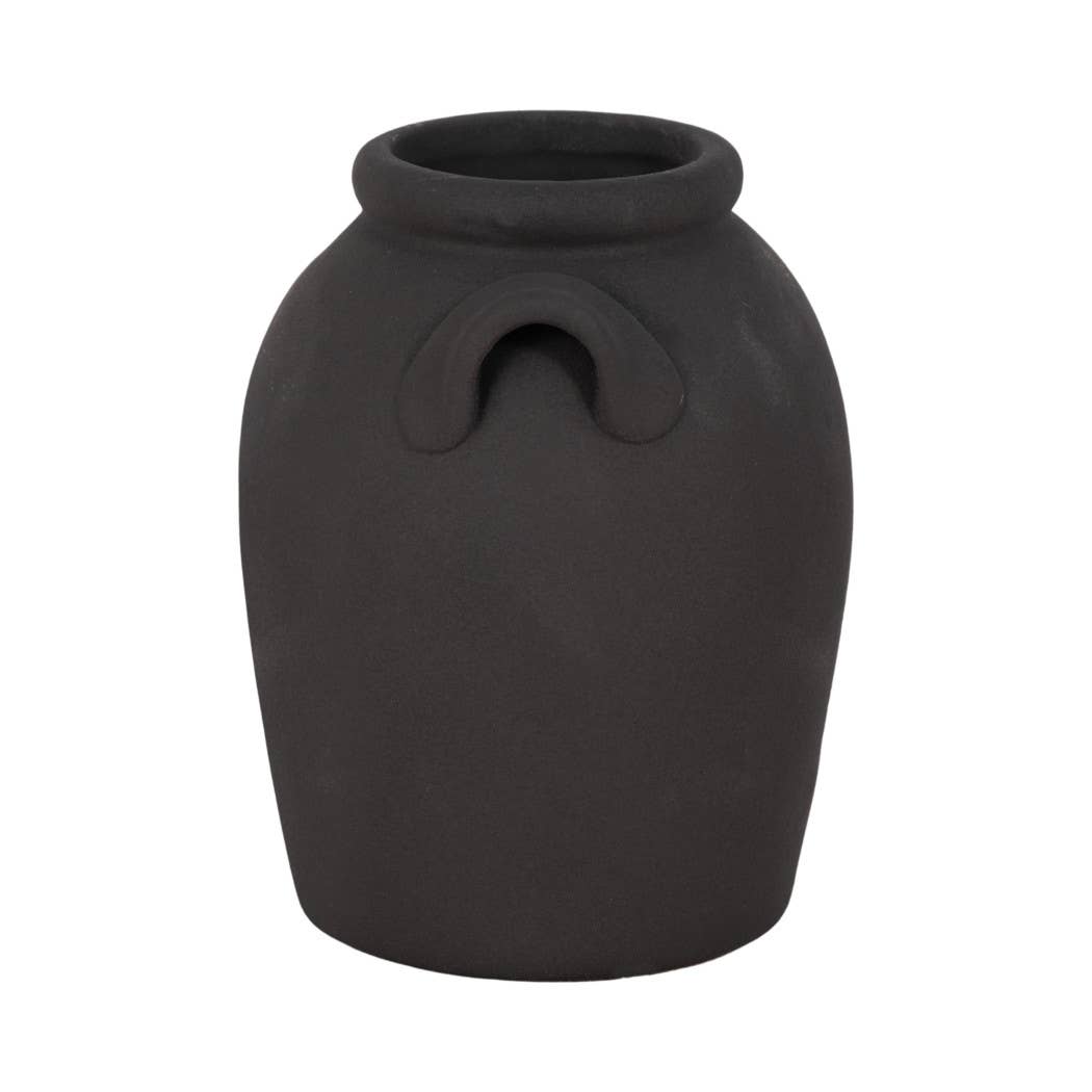 Black 6 in. Ceramic Amphora Rough Finish Jug with Handles