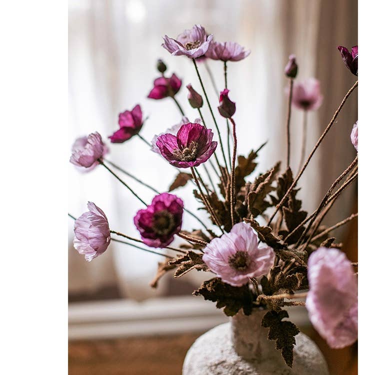 Rustic Poppy Flower Stem in Purple 23" Tall: Purple / One Stem
