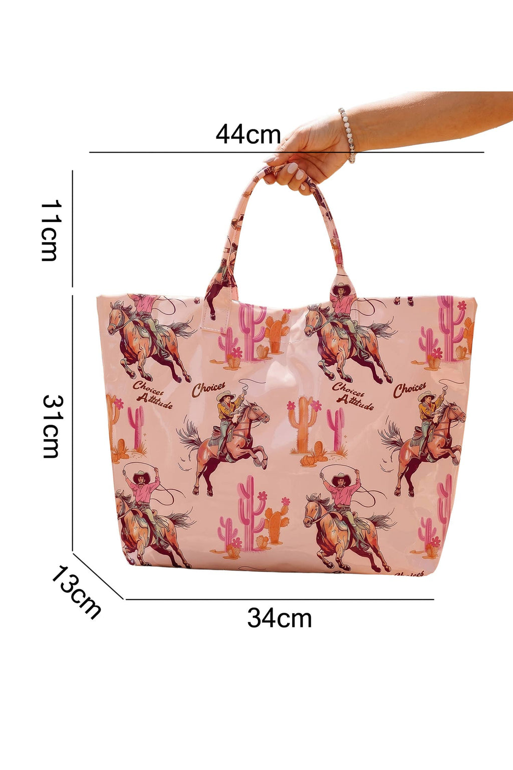 66 Patriotic Stars and Stripes Pattern Vinyl Glossy Tote Bag: Pink / One Size