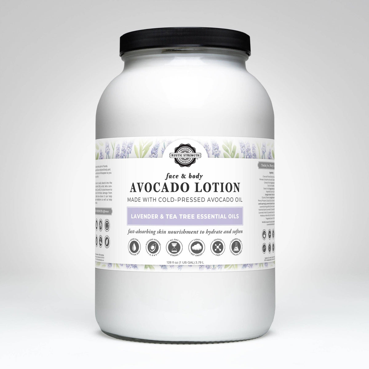 Avocado Lotion for Face & Body: Milk & Honey / 1 Gallon Glass Wide-Mouth Jar