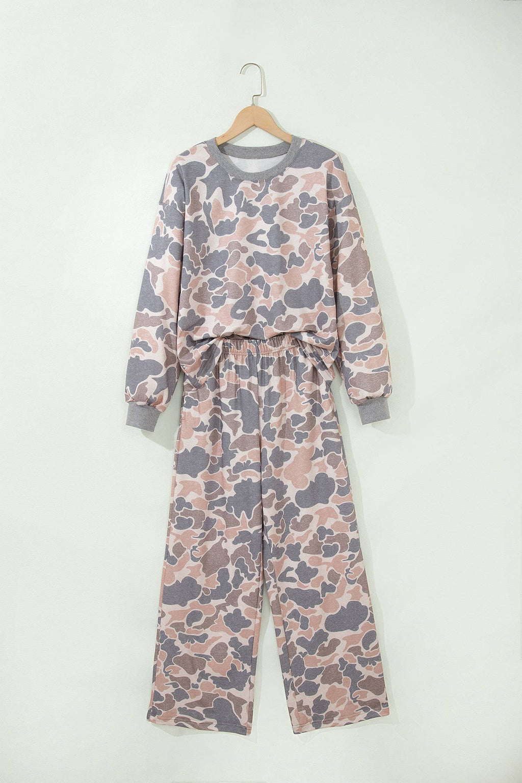 66 Plus Size Fall 2026 Camo Print Top 2pcs Pants Set (S-4X): Multicolour / L