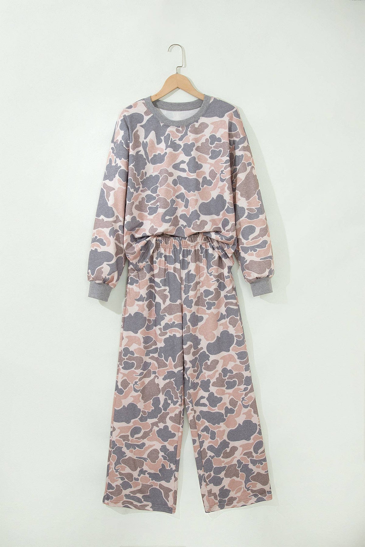66 Plus Size Fall 2026 Camo Print Top 2pcs Pants Set (S-4X): Multicolour / L
