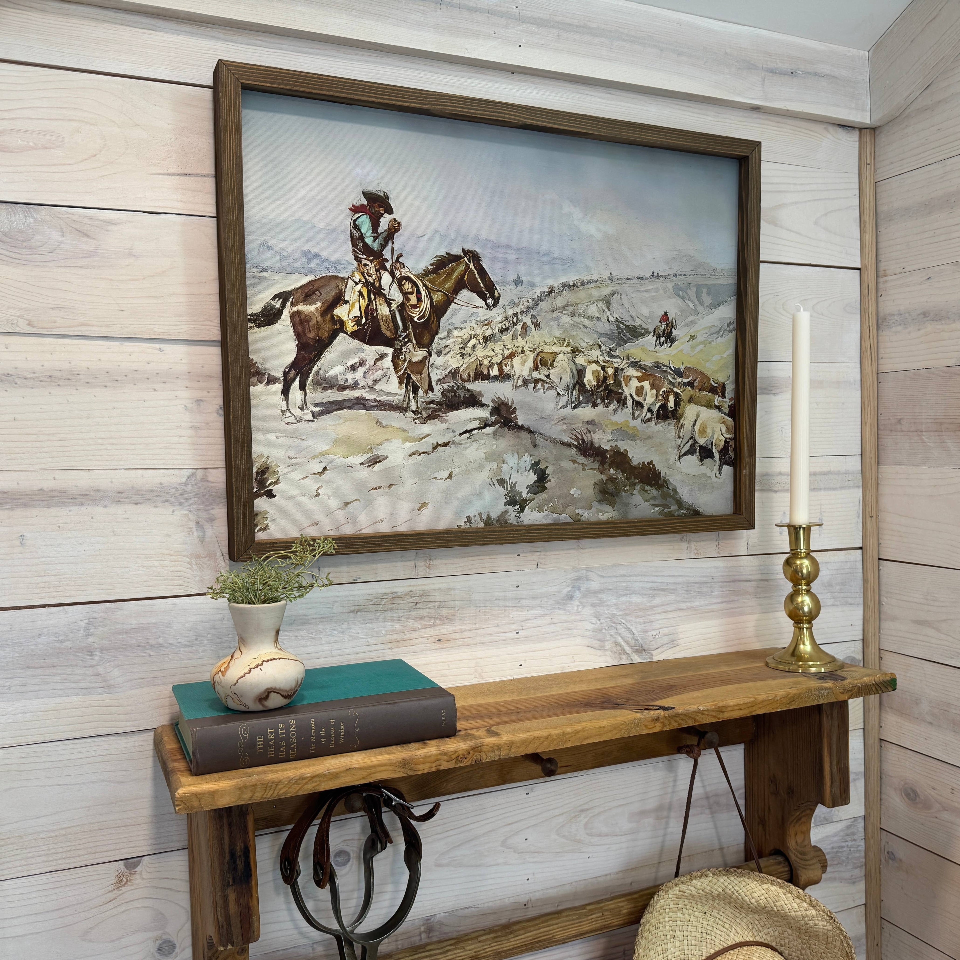 Cowboy Cattle Drive - Ranch House Canvas Art - Wood Framed: 24x36" Extra Large Canvas Art with Thick Wood Frame