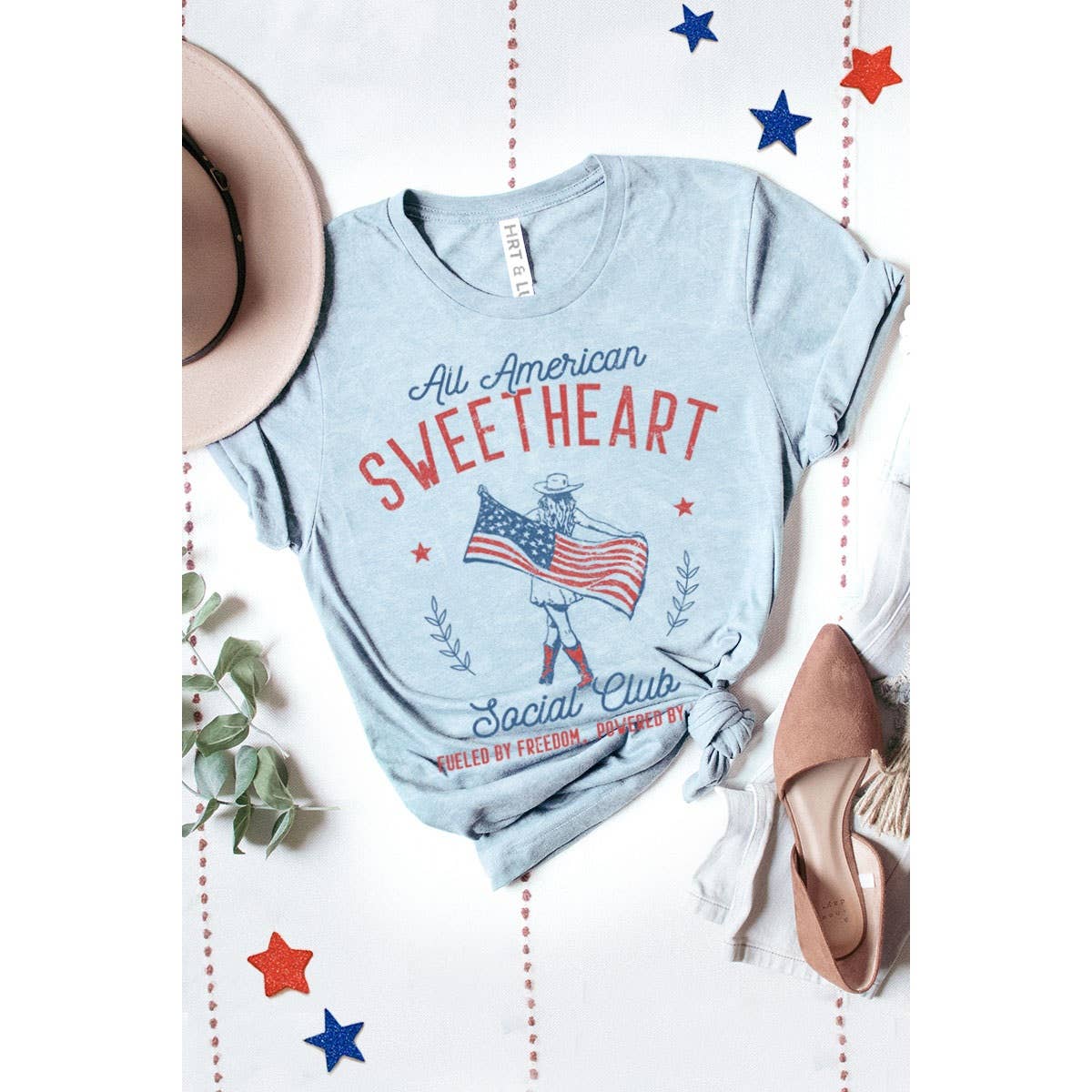 ALL AMERICAN SWEETHEART MINERAL GRAPHIC TEE: Mineral Lt Blue / S-M-L-XL(1-2-2-1)