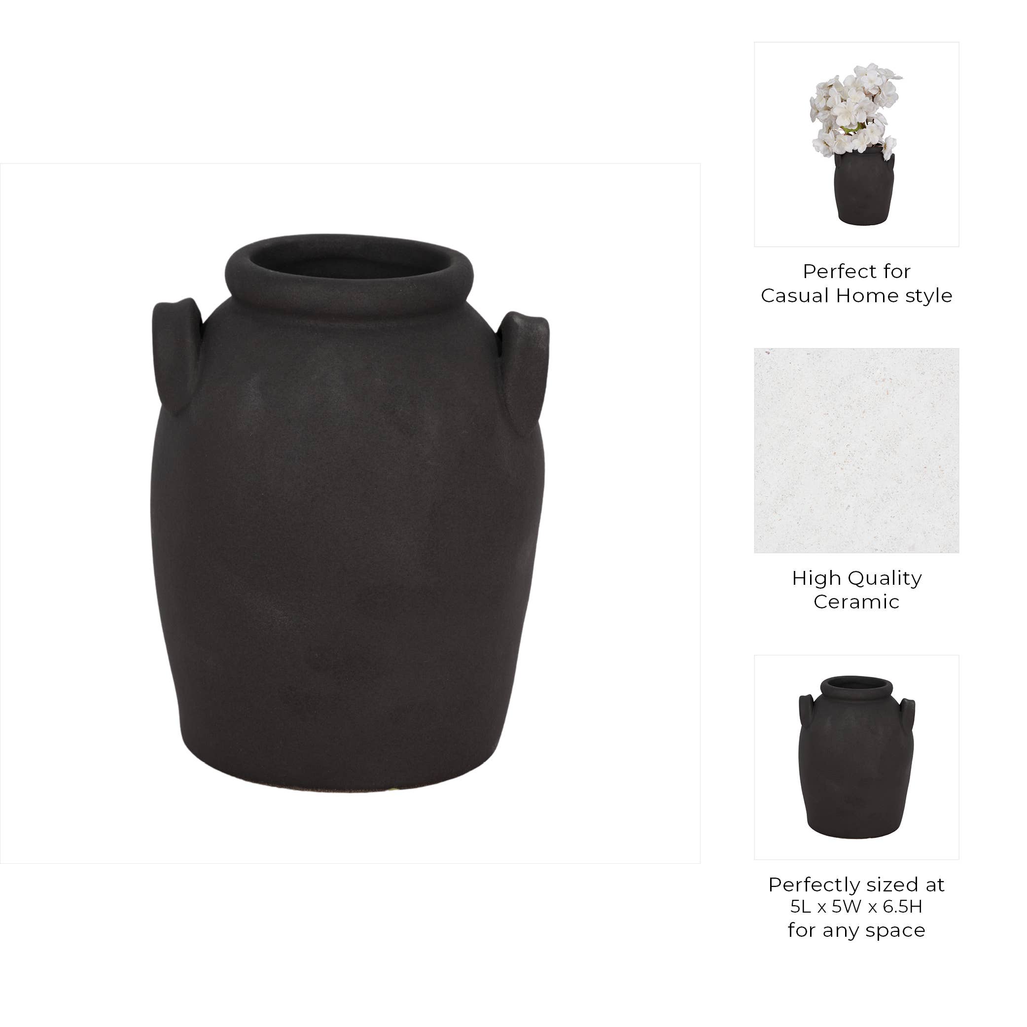 Black 6 in. Ceramic Amphora Rough Finish Jug with Handles
