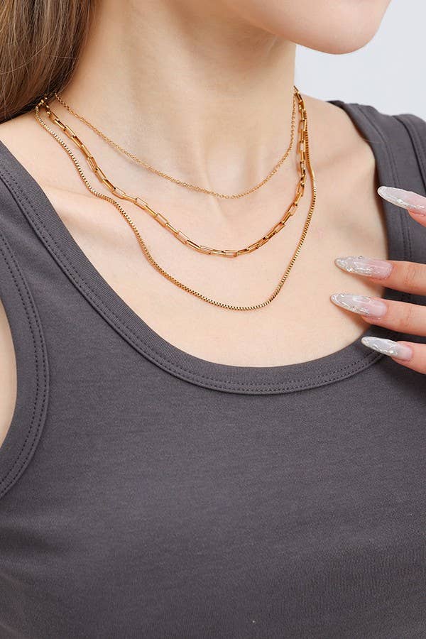 18K STAINLESS STEEL TARNISH FREE LAYERED NECKLACE | 40NK346: GOLD