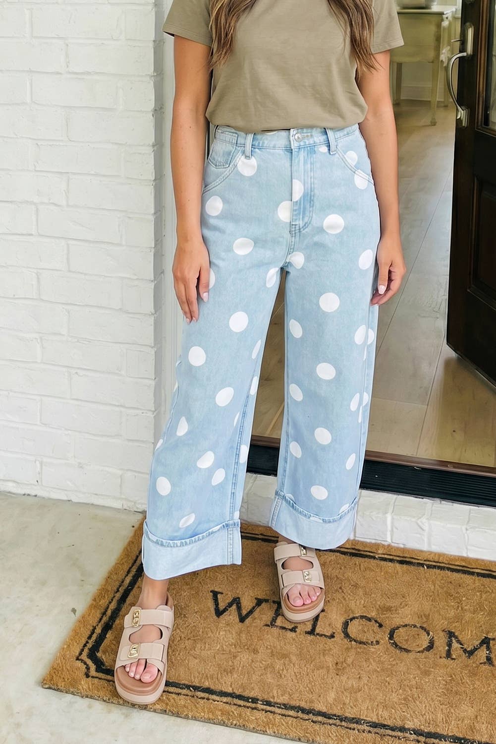 LAS Polka Dot Barrel High Waist Jeans (4-16): Blue / 14
