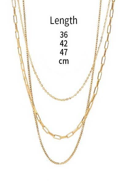 18K STAINLESS STEEL TARNISH FREE LAYERED NECKLACE | 40NK346: GOLD