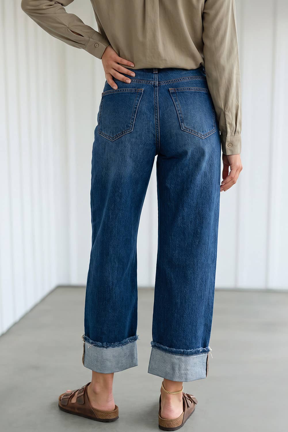 LAS Raw Hem Turnup Loose Ankle-length Pocket Jeans (4-16): Myosotis / 12