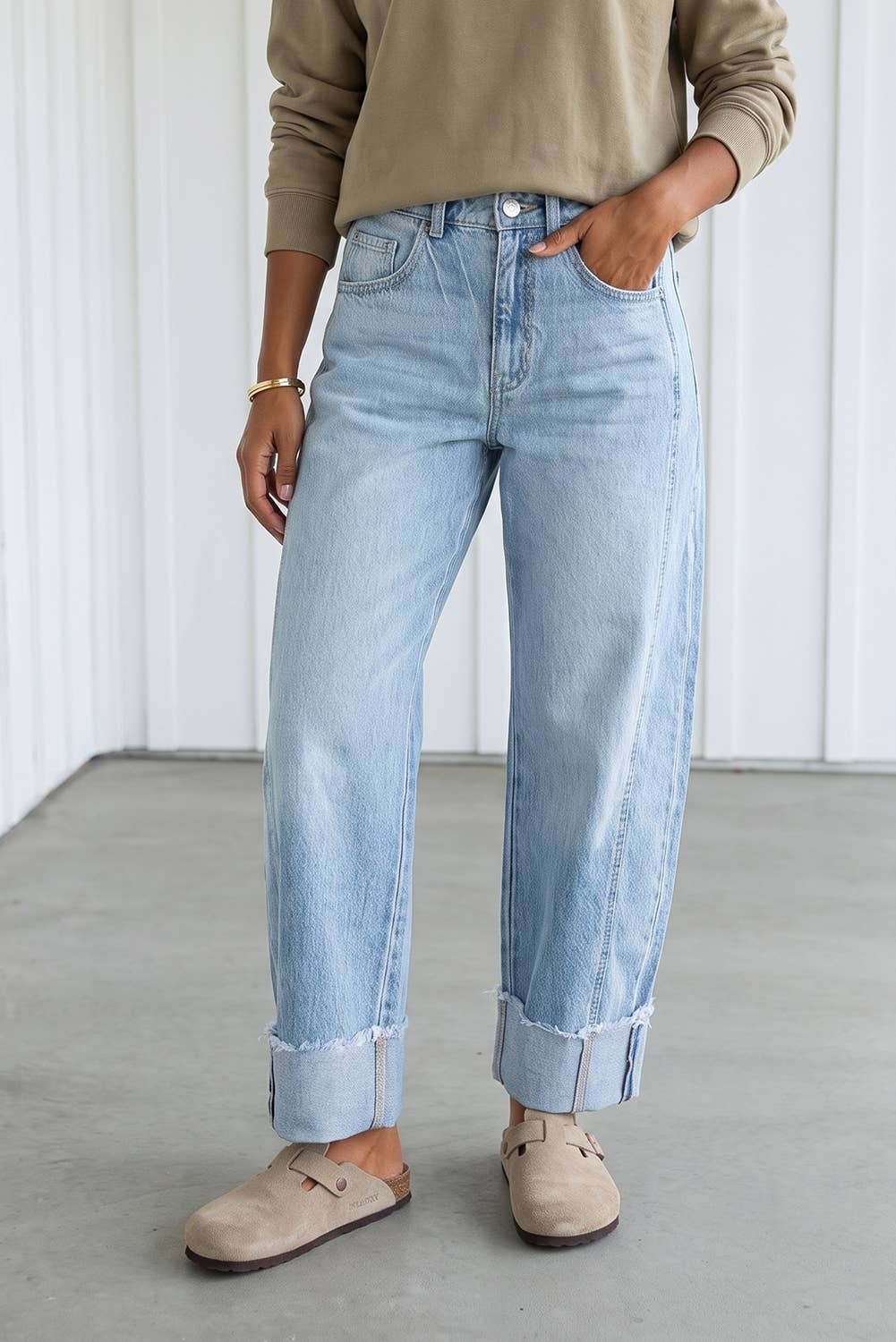 LAS Raw Hem Turnup Loose Ankle-length Pocket Jeans (4-16): Myosotis / 6