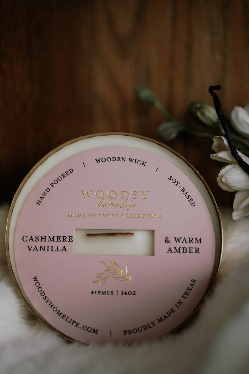 CashmereVanilla & WarmAmber|Solid Brass 14oz Pure Soy Candle