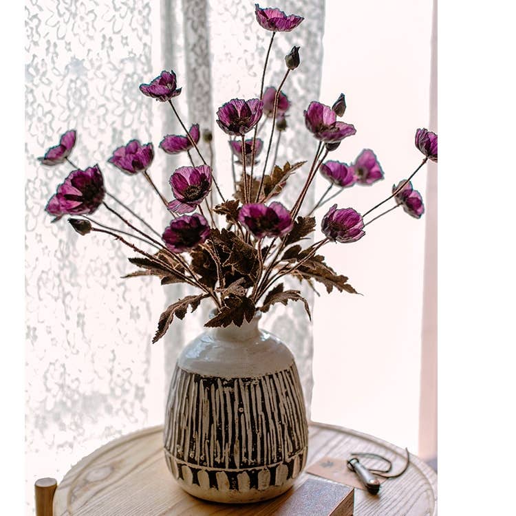 Rustic Poppy Flower Stem in Purple 23" Tall: Purple / One Stem