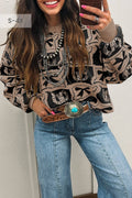 66 Bows Horseshoes Pattern Western Plus Size Sweater (S-4X): Black / S