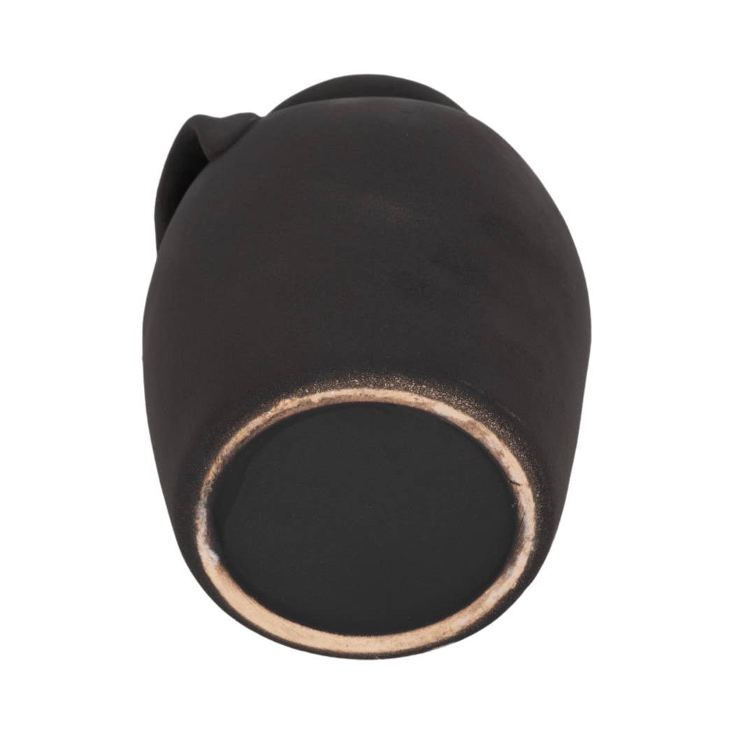 Black 6 in. Ceramic Amphora Rough Finish Jug with Handles
