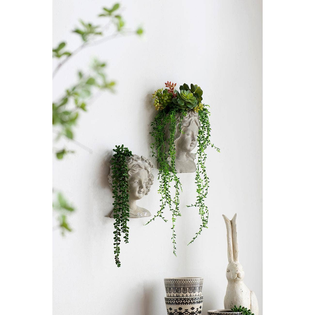 8x4x9" Gray Cement Bust Wall Planter