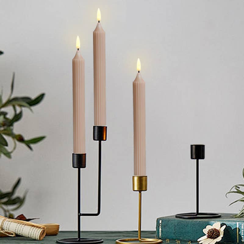 9.4 Inch Real Wax Flameless Striped Taper LED Candlesticks: Mauve Pink