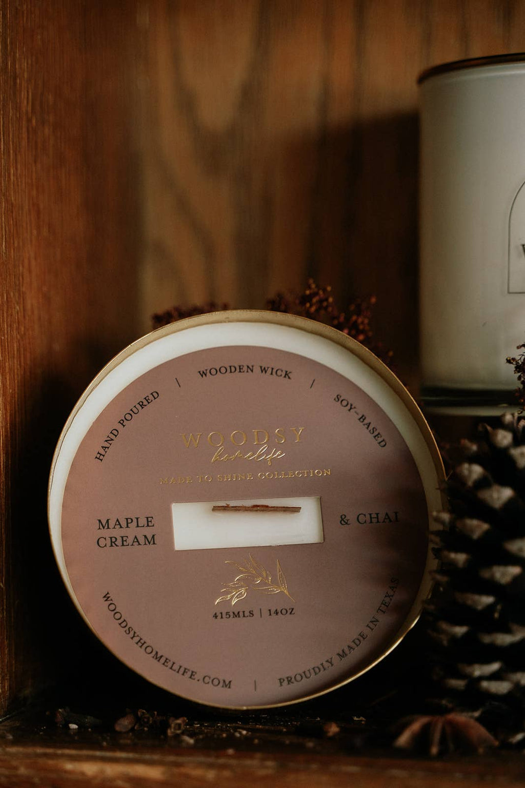 Maple Cream & Chai-Solid Brass 14oz Pure Soy Candle