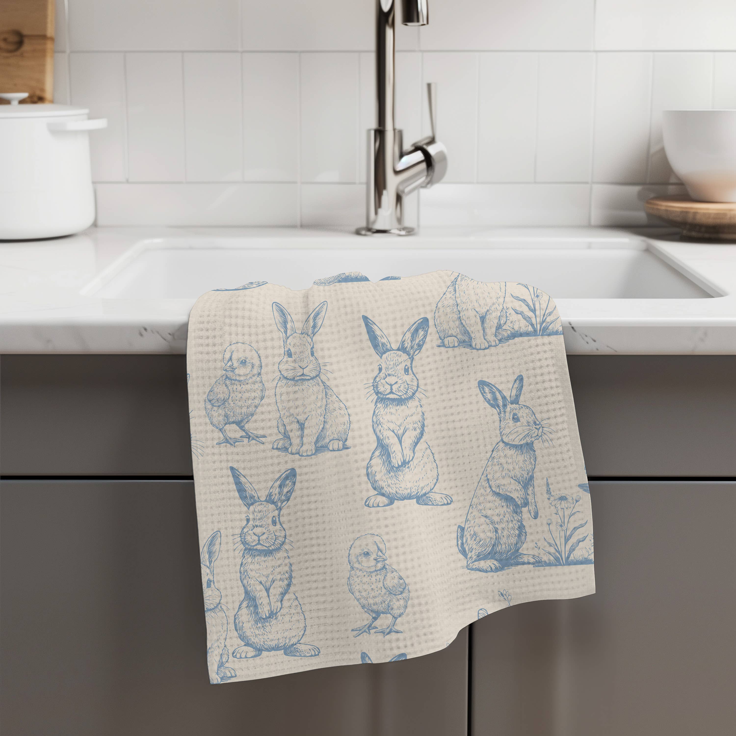 Easter Bunny Rabbit Spring Egg Kitchen Towel Waffle Baking
