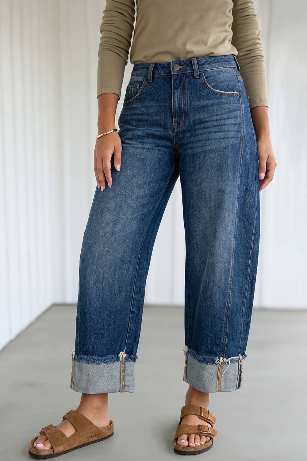 LAS Raw Hem Turnup Loose Ankle-length Pocket Jeans (4-16): Myosotis / 12