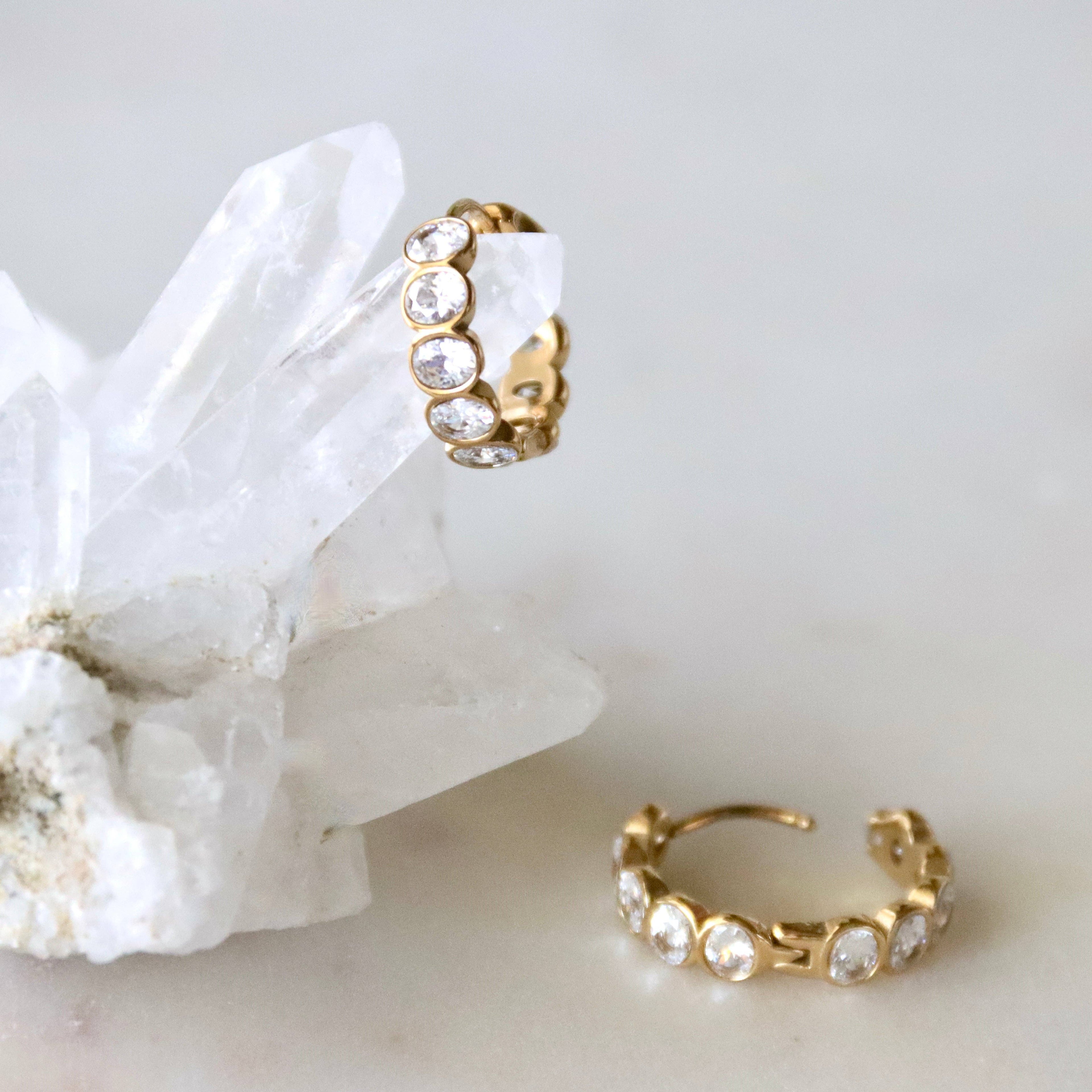 CZ Oval Hoop Earrings - Waterproof