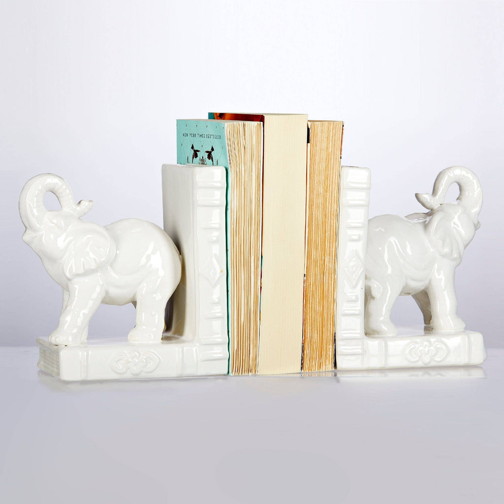 Bone White Elephant Bookends – Farmhouse Home Décor